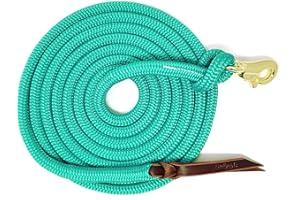 Knotty Girlz 9/16 Double Braid Polyester Yacht Horse Lead Rope Natural Horsemanship with Option of Loop or Snap 12ft. or 14ft. Lengths (Turquoise, 14 ft. Brass Trigger Snap)
