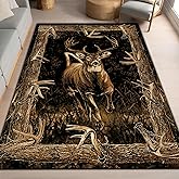 Deer Hunting Rug for Living Room, Camo Deer Rugs, Elk Rustic Carpet, Vintage Style Cabin Rug A01