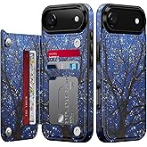 FUNMIKO for iPhone 17 Air Wallet Case with Card Holder, RFID-Blocking, Military-Grade Protection & UV-Printed Artwork, Magnetic Closure with Leather Kickstand - Dreamy Wishing Tree