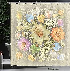 Ambesonne Grunge Shower Curtain, Ornate Aged Floral