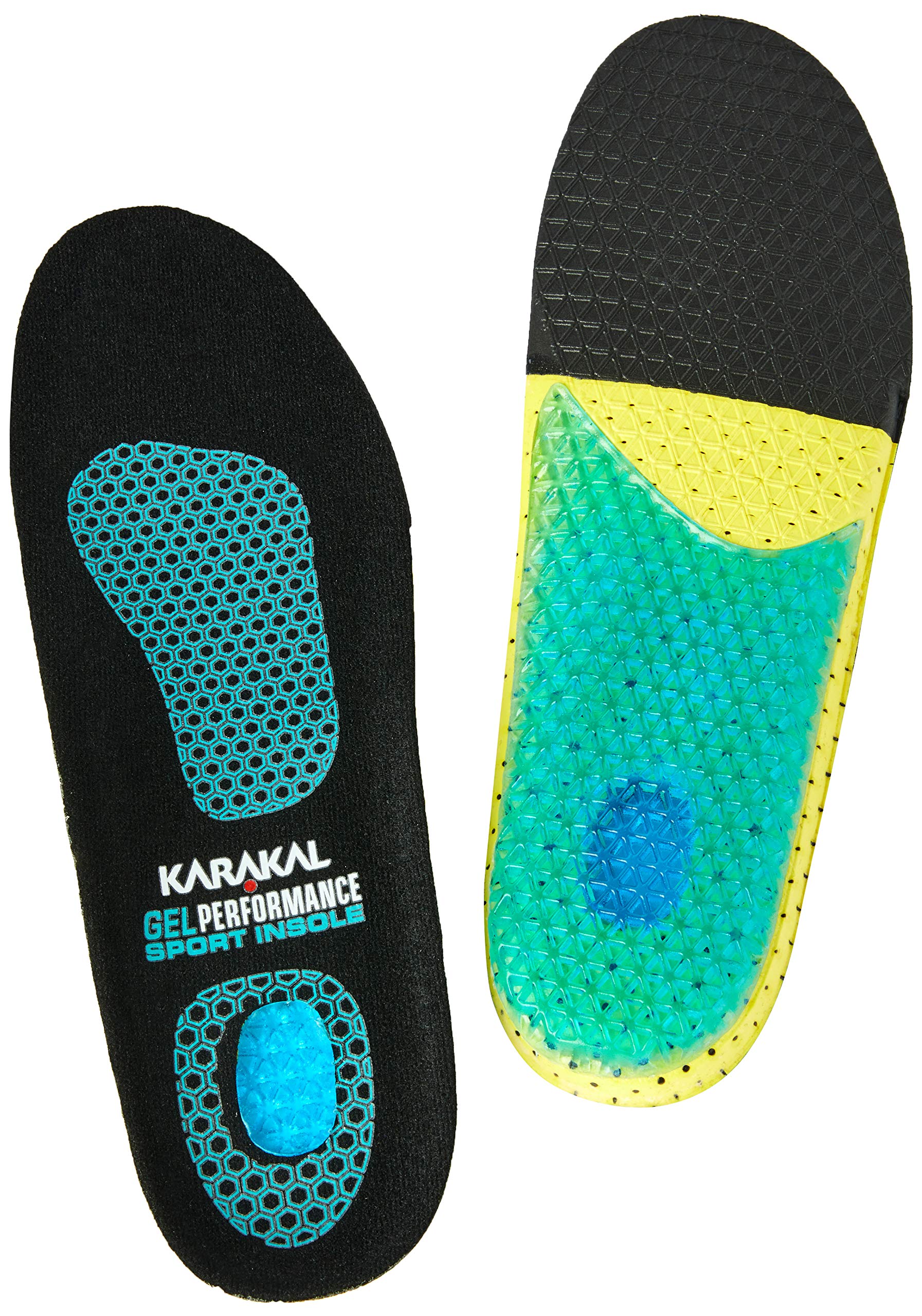 Karakal Unisex Adult Sport Insole - Black/Yellow, Size 38-39