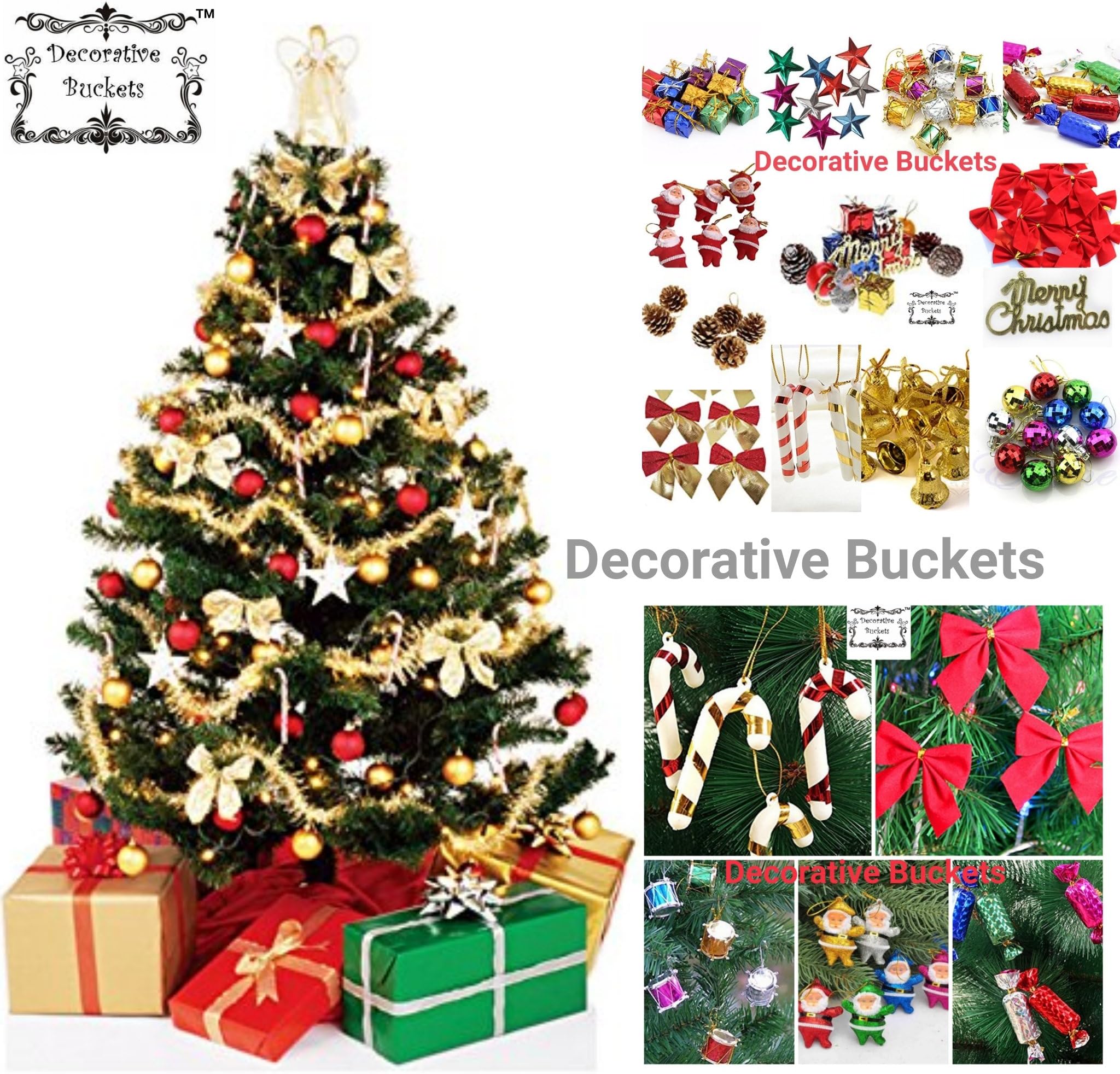 Decorative Buckets:Christmas Decorations :Set of 50 PCS Christmas Tree Decoration Ornament Assorted Pack :Multiple Varieties. Xmas Decorations