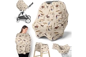 Sweet Jojo Designs Western Cowboy Boy Infant Baby Car Seat Cover Nursing Breastfeeding Shopping Cart Stroller Canopy - Tan Brown Red Southern Country Chocolate Blue and White Wild West Horse