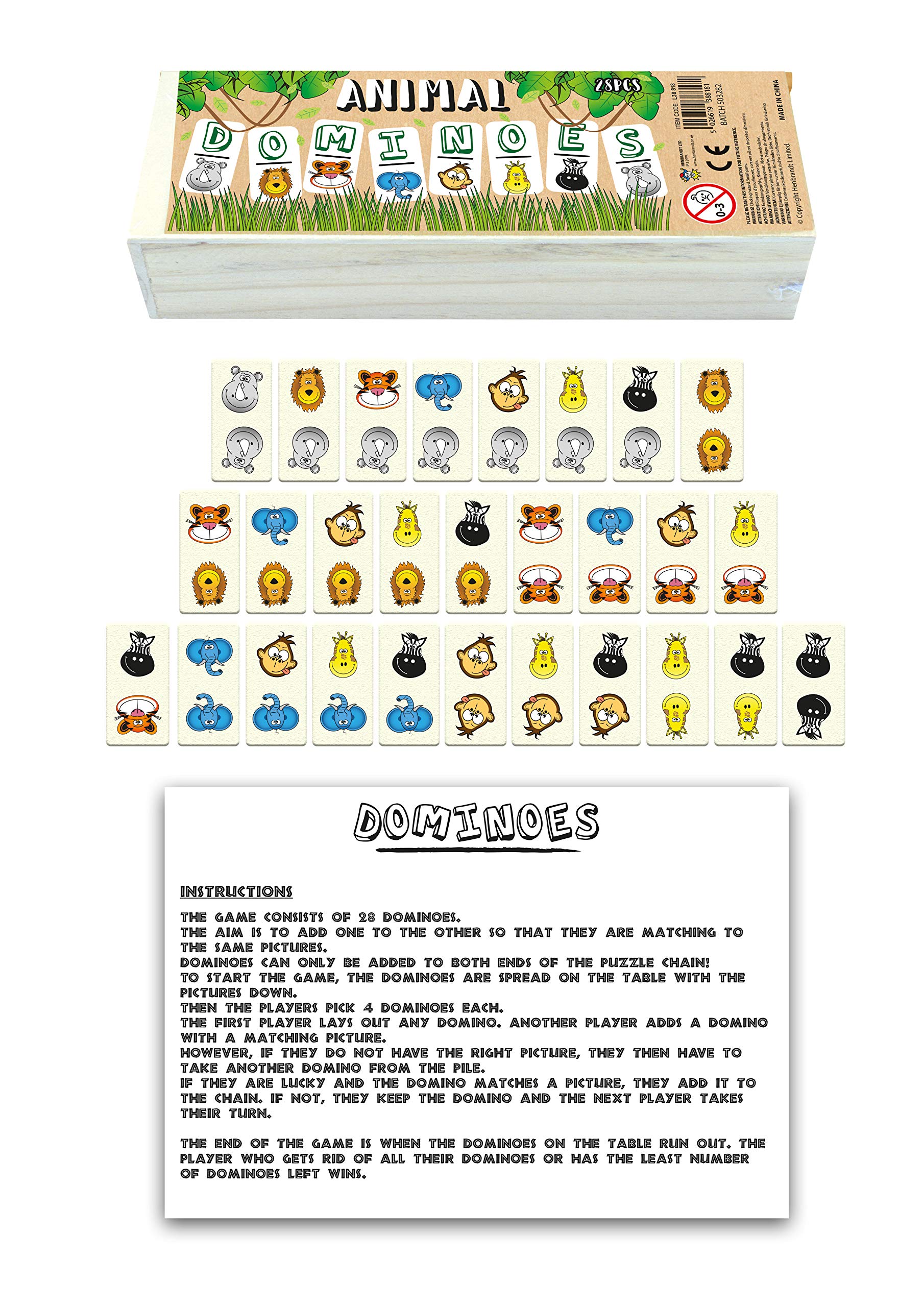 HENBRANDT 2 x Children's Animal Dominoes in Wooden Box (28pcs)