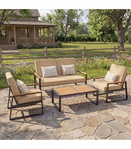 Amazon.com: Gizoon 4-Piece Patio Furniture Set, Metal Outdoor