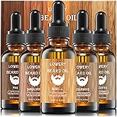LOVERY (5 Pack Beard Oil for Men, Natural Mens Beard Oil Kit Variety Set - Sandalwood, Vanilla, Cedarwood, Pine, Unscented, W Argan & Jojoba Oil, Mens Beard Softener Grooming Gifts for Him