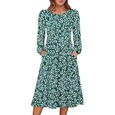 ANRABESS Women Long Sleeve Midi Dress Crewneck 2025 Fall Fashion Casual Flowy A-Line Long Dresses Vacation Outfit with Pocket