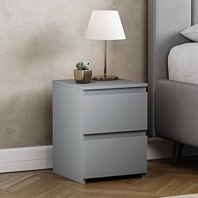 Vida Designs Denver 2 Drawer Bedside Chest Grey Space-Saving Nightstand