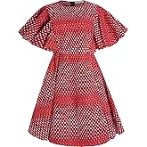 HongyuAmy Womens African Vintage Ruffle Trim Sleeve Ankara Tunic Swing Dress