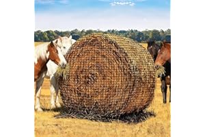 Round Bale Hay Net, 5 x 5FT Slow Feed Hay Net for Horses Livestocks Feeder with 2 Inch Holes for Horses & Goats