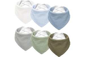 Susurration Muslin Baby Drool Bibs 6Pack Soft Triangular Adjustable Baby Bandana Bibs for Unisex Girls & Boys