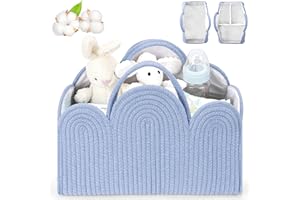 MAXUNI Baby Diaper Caddy Organizer, Cotton Rope Diaper Caddy Basket-Removable Organizer , Cloud Shape Storage Basket for Newborn Diapers and Baby Wipes, Gift for Baby Shower List, Newborn Essentials-Blue
