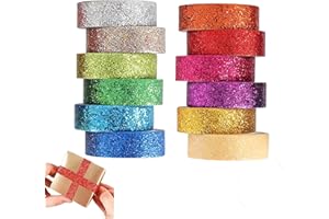 12 Rolls Glitter Washi Tape Set, Washi Tape Set Decorative Tape Craft Supplies Sparkling Decorative Tapes Foil Colored Maskin