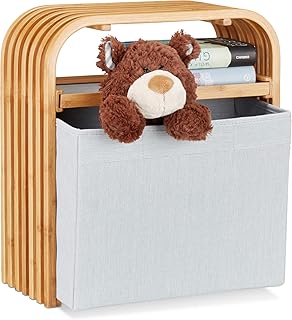 Relaxdays Hocker mit Aufbewahrung, Design Sitzhocker mit Stauraum, schmaler Bambus Holzhocker für die Garderobe, natur