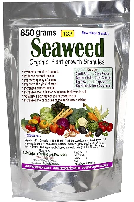 TSR Organic Fertilisers & Pesticides Seaweed granules 850 Grams Multi Purpose Fertilizer for Gardening Indoor Out Door plantations