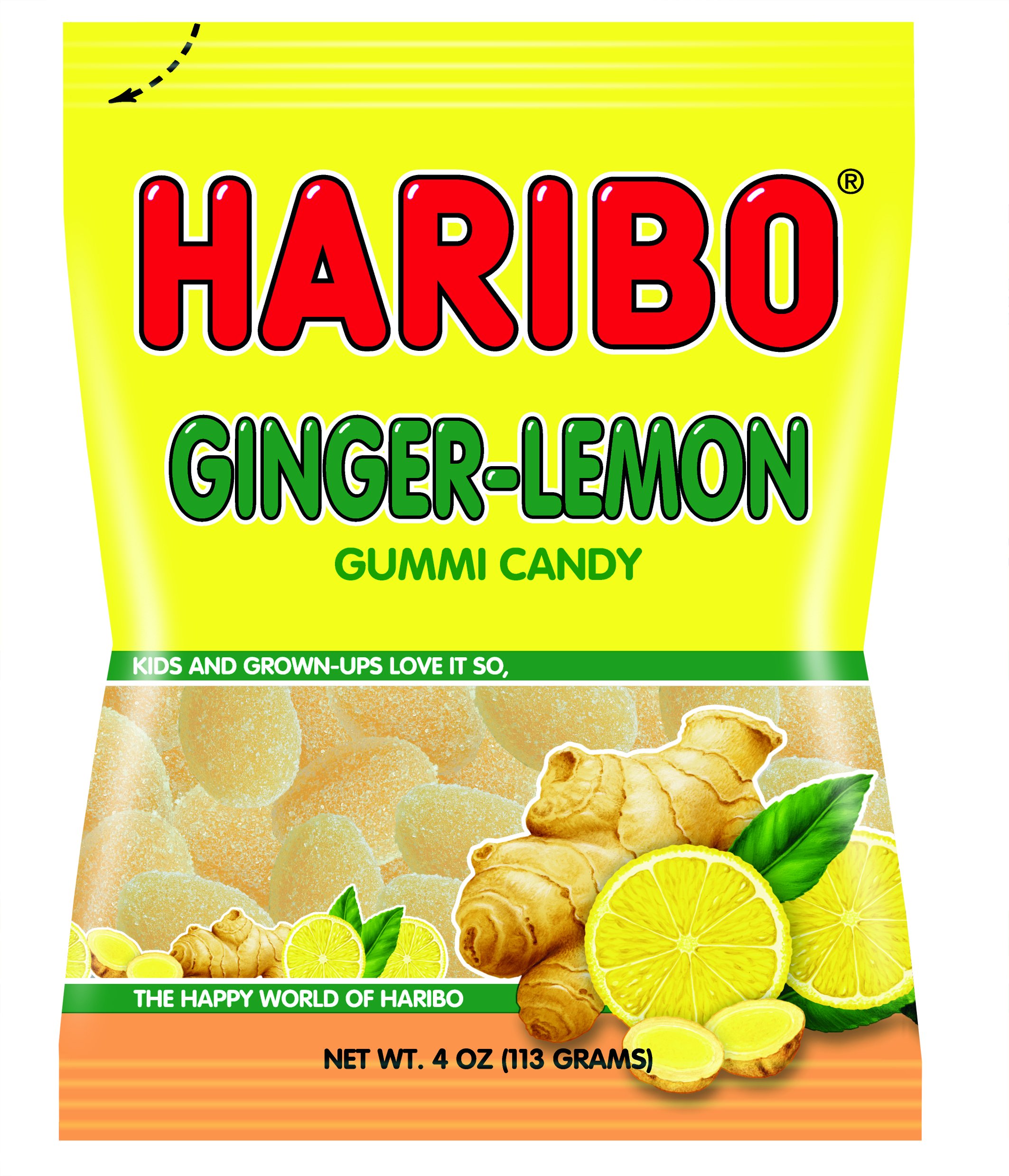 Haribo Gummy Candy Ginger Lemon 4Ounce (Pack of 12) Pack of 12 Free