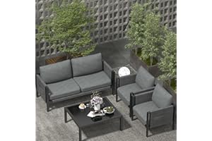 CATMIX Outdoor Patio Furniture, Aluminum Patio Furniture Conversation Set Metal Cushions Couch Outdoor Sectional Balcony Sofa Balcony Outside Chairs Porch