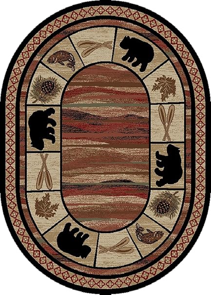 Amazon Com Rustic Lodge Bear Cabin 5x7 Oval Area Rug 5 3 X7 3 Multi 7463 Furniture Decor