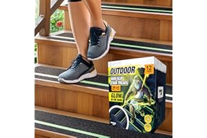 Grip Tape for Stairs 30" x 6" - 12-Pack Glow in the Dark Outdoor Stair Treads Non-Slip Weather Resistant - Anti Slip Tape for Exterior Wooden Steps - Waterproof 80-Grit Adhesive Treads by Thunder Grip