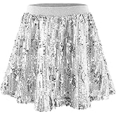 Rolanko Girls Sequin Skirt Elastic Waist Glitter Sparkly Skort with Lining Twirling Shiny Skirts for Kids Dance Party 5-12Y
