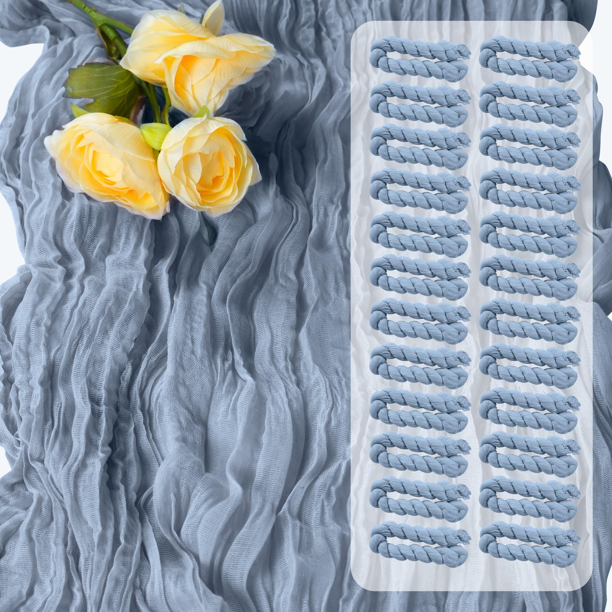 Photo 1 of 16 Pack 10Ft Cheesecloth Table Runners – Boho Gauze Vintage Table Decor, 120 Inch Long Rustic Cheese Cloth Runner for Wedding, Bridal Shower, Birthday, Romantic Party (Dusty Blue, 24" x 120"-16Packs)