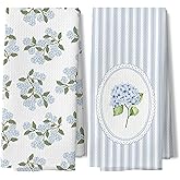 BUJSP Light Blue Hydrangea Flower Floral Print Kitchen Towels Bathroom Set of 2,Blue Hydrangea Floral Hand Towels for Bathroom Decor Gifts,16x24 Inch