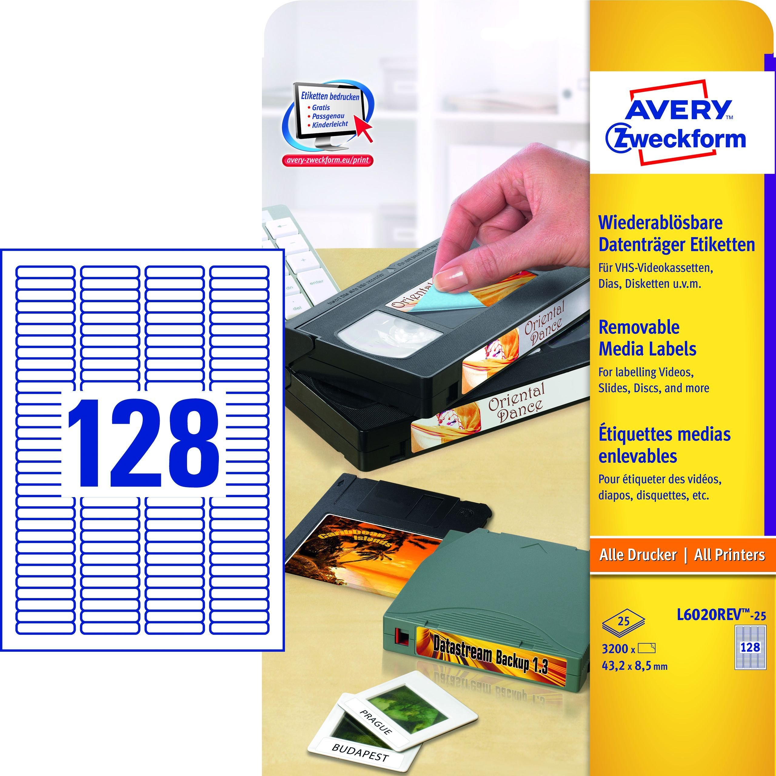 Avery Zweckform L6020REV-25 Slide Labels 43.2 x 8.5 mm Removable Pack of 25 Sheets