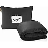 EverSnug Travel Blanket and Pillow - Ultra-Soft, Compact & Lightweight, 65x40 Inches, with Carry Case, Luggage Sleeve & Backpack Clip for Airplane Comfort (Black)