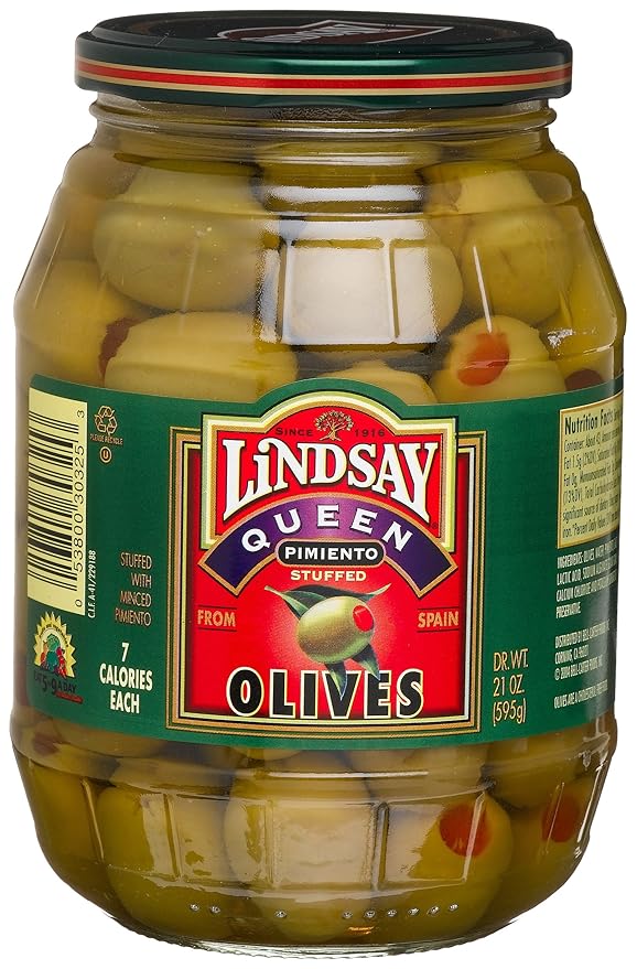 Lindsay Olive Stuffed Queen Olives, 21Ounce Glass Jar Green Olives Produce