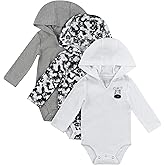 Hanes Baby Long Sleeve Bodysuit, Ultimate Bodysuit Hoodie Boys & Girls, 3-pack