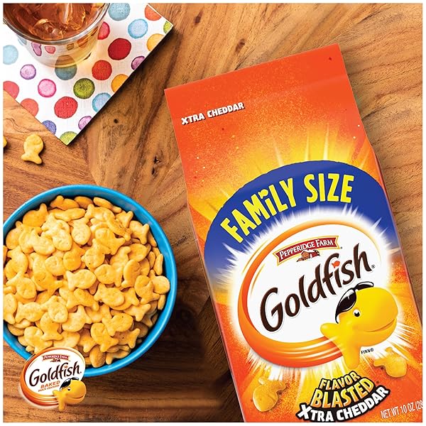 GOLDFISH CRACKERS, FLAVOR BLASTED XTRA CHEDDAR CRACKERS, FAMILY SIZE, 10 OZ BAG