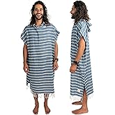 Nova Blue Surf Poncho – Navy & White Striped Surf Poncho Men – Large Adult Hooded Beach Towel Adult (33 x 44) – 100% Turkish Cotton Surf Towel Changing Robe for Surf Beach Pool and Swim