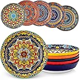 vancasso 32 Oz Pasta Bowls, Porcelain Large Colorful Salad Soup Bowls Set of 6, Dishwasher & Microwave Safe, Pasta Serving Bowls Plates for Kitchen, Dishwasher & Microwave Safe, Series KRVI
