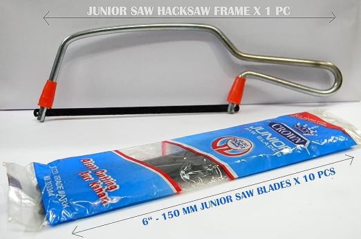 Impact Steel Junior Saw Mini Hacksaw Frame with Crown Spare Blades (Black)