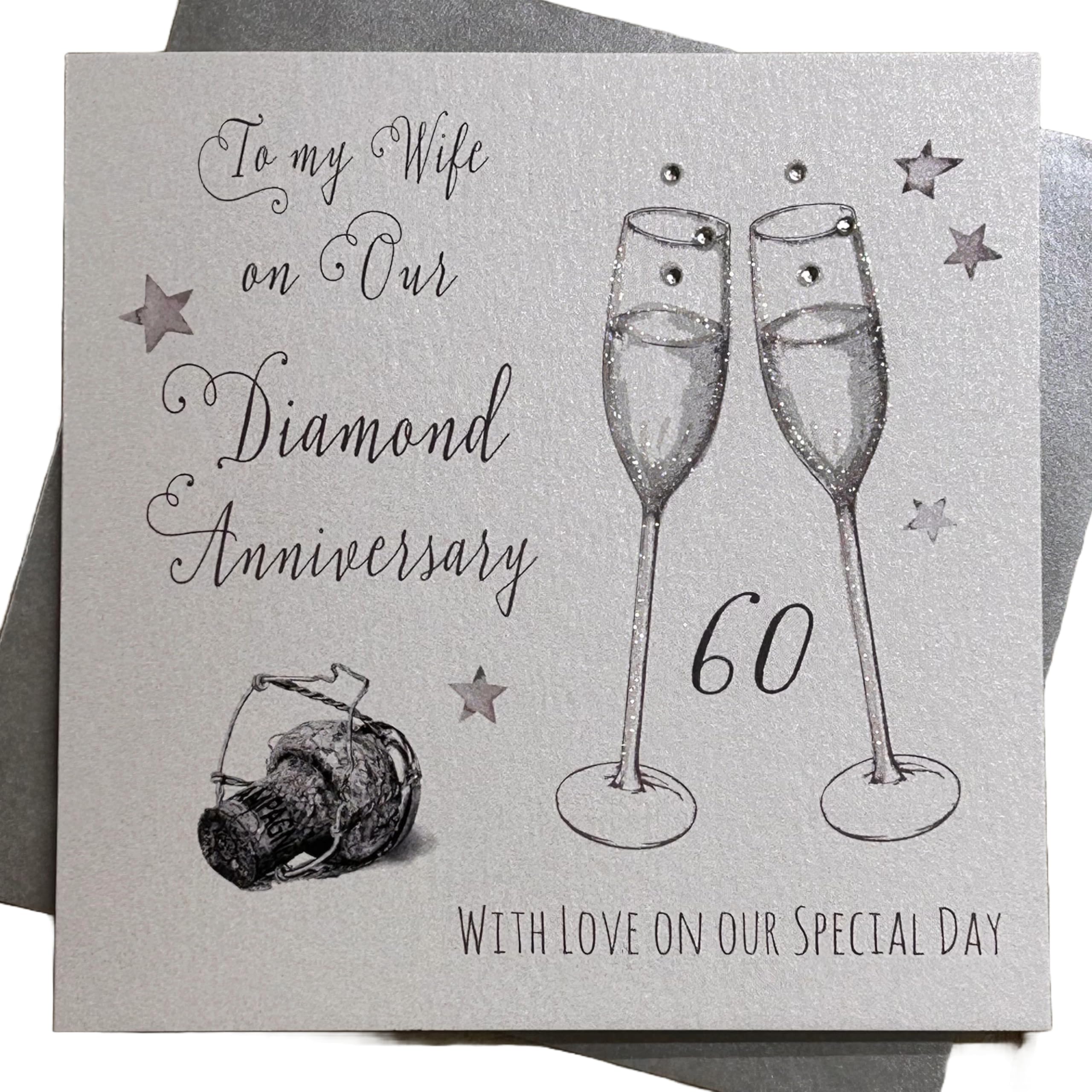 White Cotton Cards "To My Wife On Our Diamond Anniversary" Handmade 60th Anniversary Card, WA60W