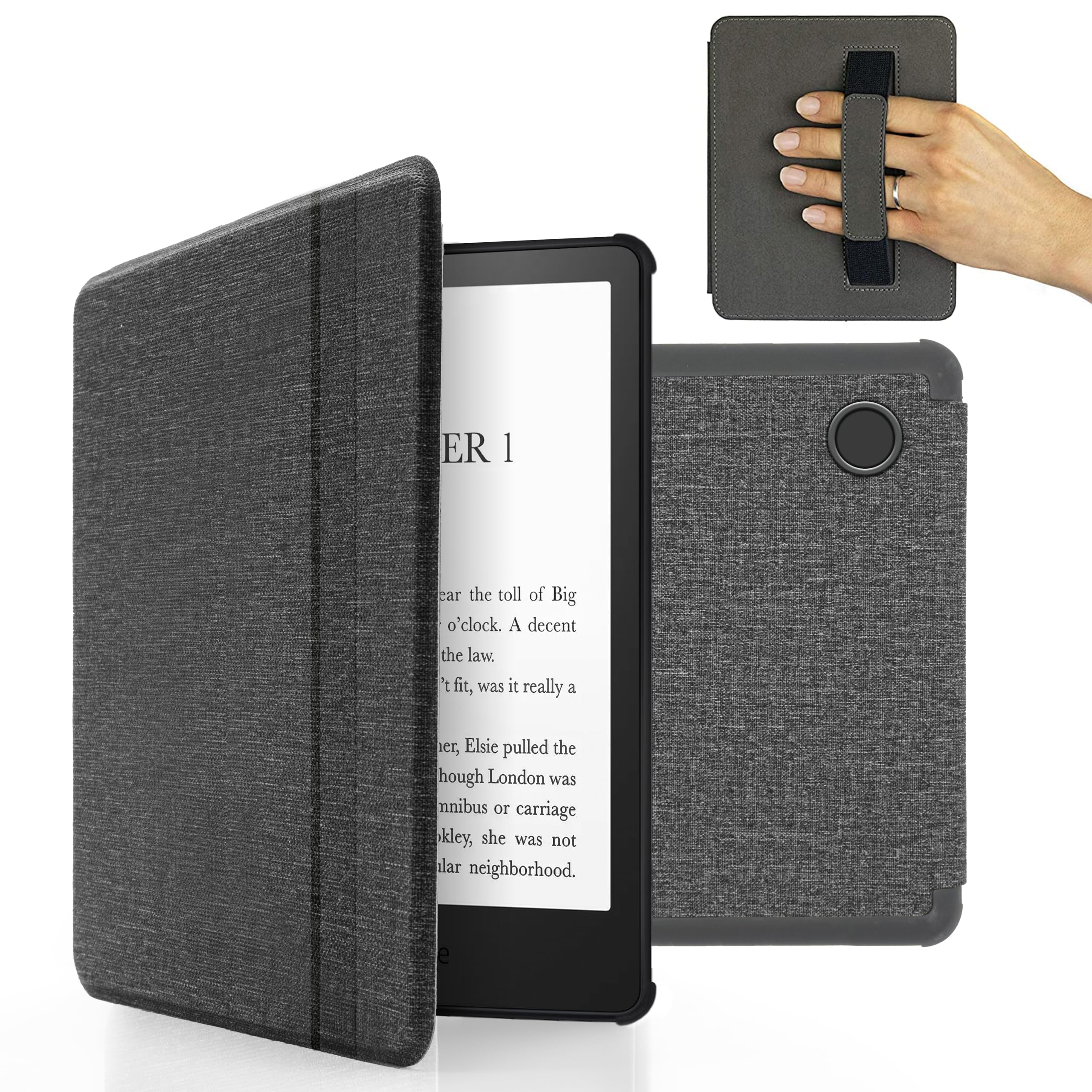MyGadget Cover compatible with Tolino Vision 6 | Kobo Libra 2 (2021) Magnetic Flip Case - Bookstyle Protector with Elastic Hand Strap - Light Grey