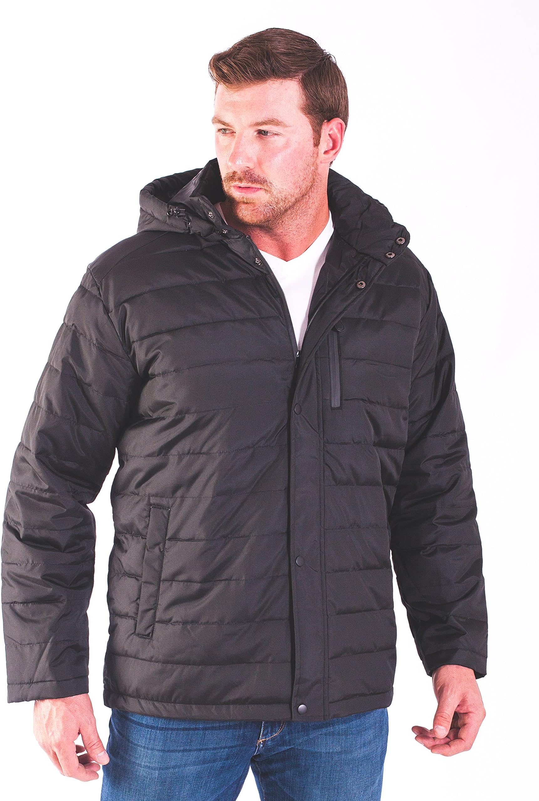 Men's Detachable Hooded Premium Down Jacket Black Size X-Large