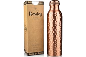 Kosdeg Copper Water Bottle - 34 Oz Extra Large - A Hammered Ayurvedic Pure Copper Vessel For Drinking - Drink More Water, Lower Your Sugar Intake And Enjoy The Health Benefits Immediately