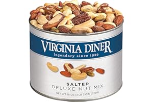Virginia Diner - Gourmet Natural Deluxe Nut Mix (Virginia Peanuts, Almonds, Cashews, Pecans, Pistachios & Brazil Nuts), 18 Ounce Tin