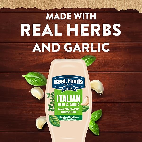 BEST FOODS MAYONNAISE DRESSING ITALIAN HERB & GARLIC FOR ADDING VIBRANT, FRESH FLAVORS TO DISHES, WITH REAL INGREDIENTS & NO ARTIFICIAL FLAVORS 11.5 OZ