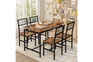 AWQM 47.2 Inch Kitchen Table Set for 4,Industrial Dining Table with 4 Curved Chairs Set,5-Piece Rectangular Kitchen Table Set for Dining Room,Breakfast Nook,Small Space,Rustic Brown