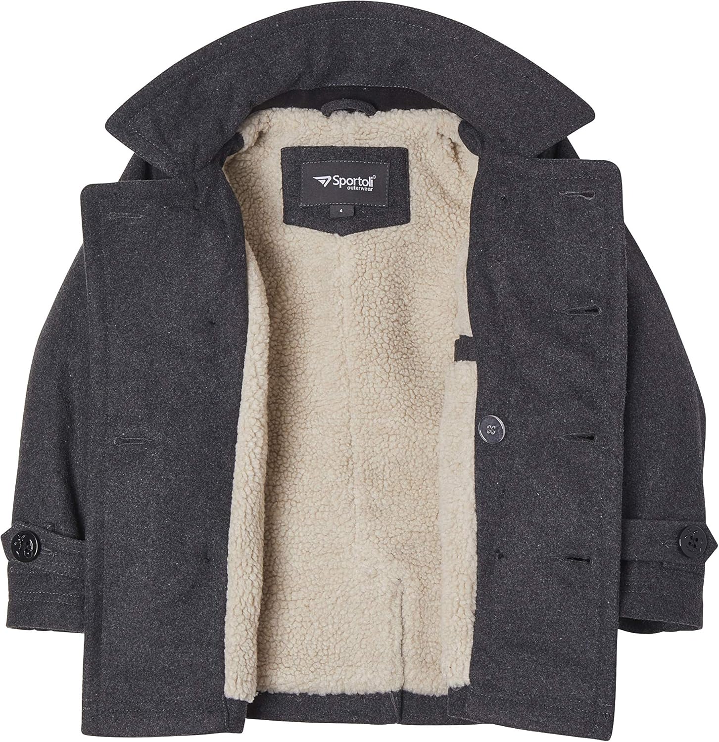 Sportoli Boy Classic Wool Blend Sherpa Winter Dress Pea Coat Peacoat Jacket: Clothing