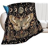 Moth Blanket Moon Butterfly Decor Throw Blanket Comfort Plush Flannel Fleece Warm Soft Fuzzy Blanket Gothic Gifts for Girls Boys Women Teens for Room Bed Sofa Couch 40"X50"