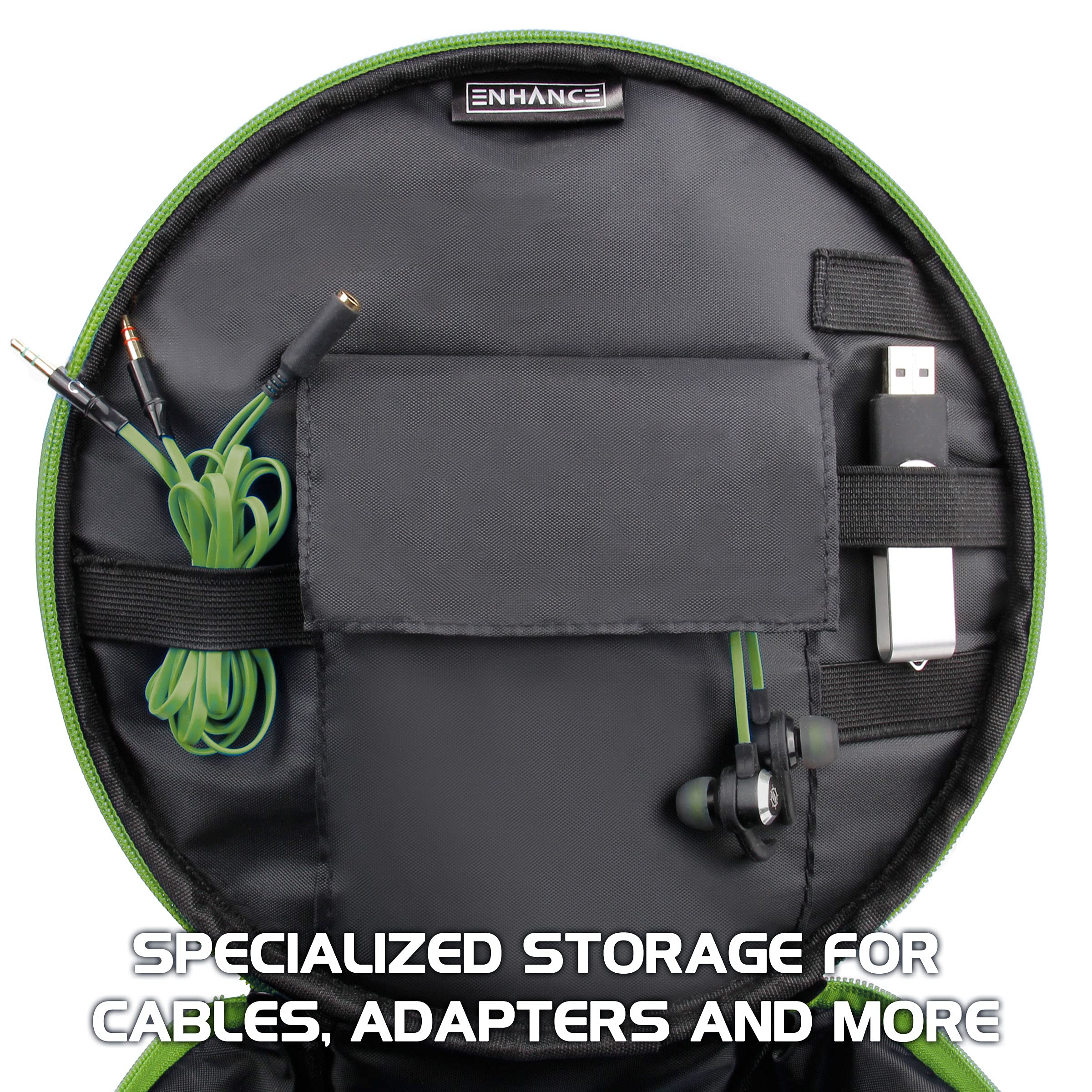 ENHANCE Portable Headphone Case for Wired & Wireless Headsets - Universal Headset Case Compatible with Xbox, Beats, Bose & Gaming Headphones - Accessory Storage, Strap & Carrying Handle - Green