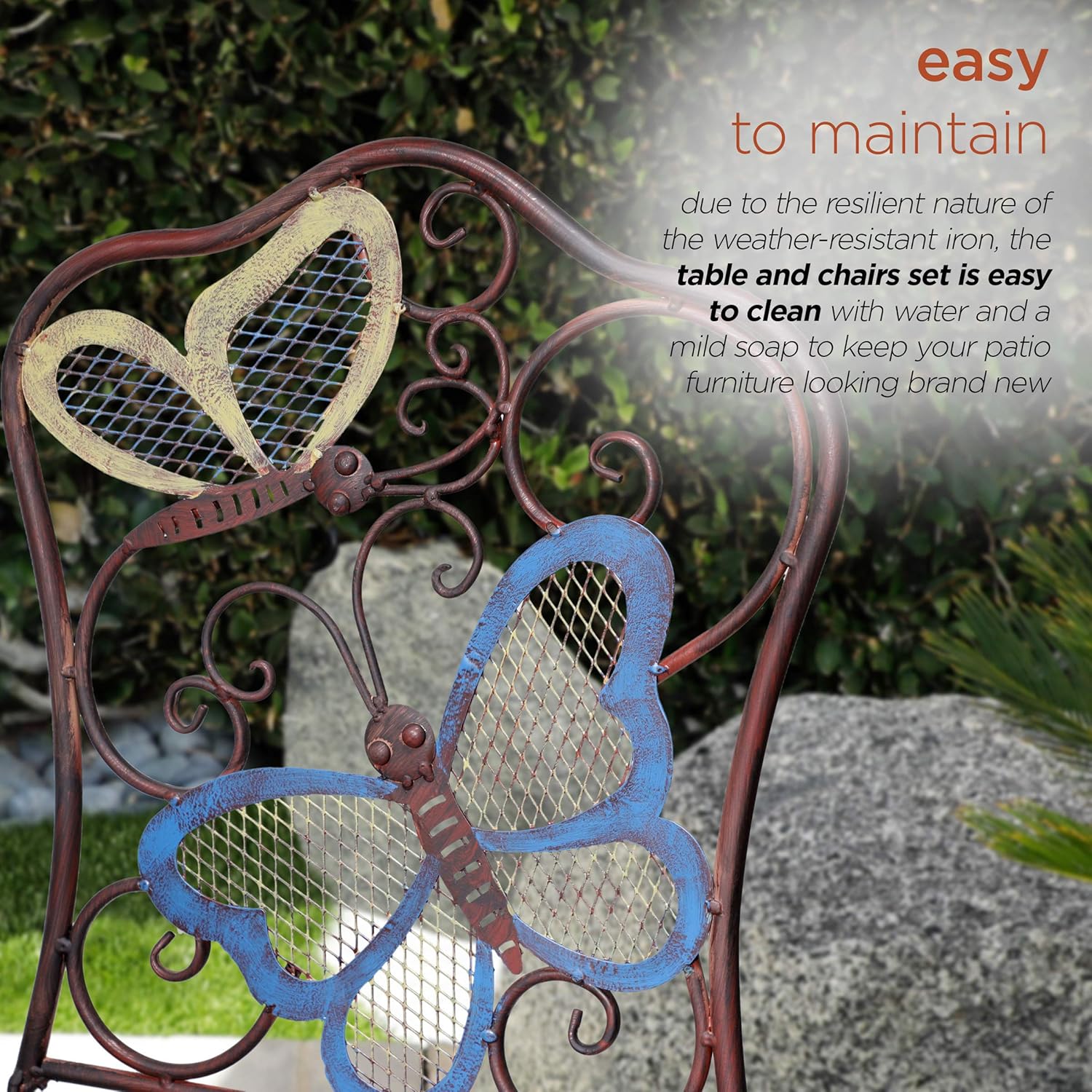 Alpine Corporation Indoor/Outdoor Butterfly Design 3-Piece Bistro Set Folding Table and Chairs Patio Seating, Multi (BVK574A): Garden & Outdoor