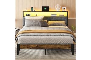 OLEVS Queen Bed Frame Metal Platform Bed Queen Size with 2-Tier Storage & LED Light Headboard, Charging Station Type C, No Box Spring Needed