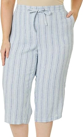 blue and white striped capris
