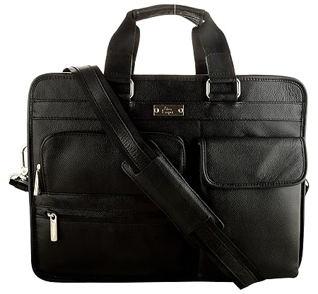Allen Cooper Portfolio Bags Leather 14.4 Liters Black Briefcase