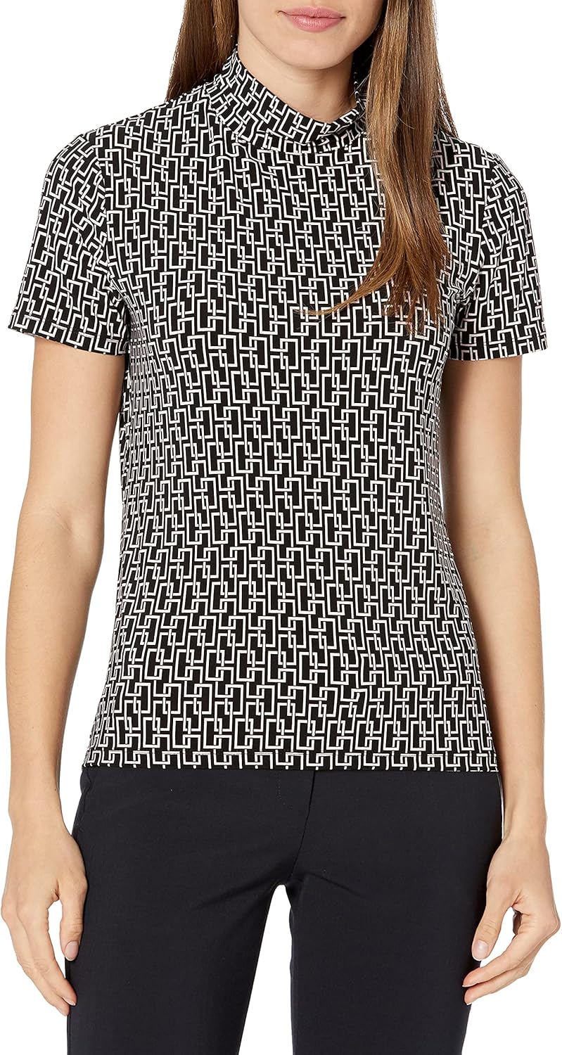 Anne Klein Women's Short Sleeve Mockneck Knit Top at Amazon Women’s