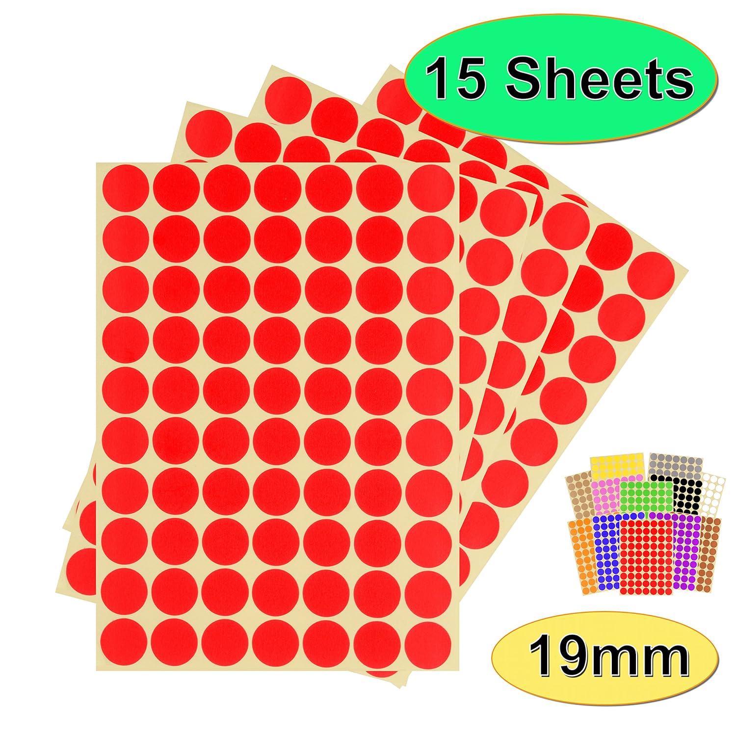 BestSelling Pack of 1050 x 19mm 3/4 Inch Round Coloured Easy Peel Self